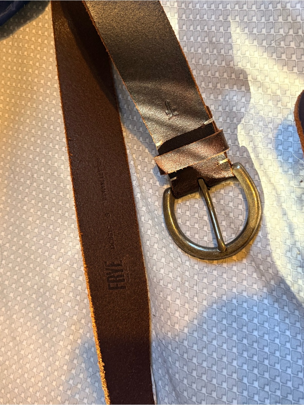 Women's Frye Brown Leather Belt with Round Brass-Tone Buckle